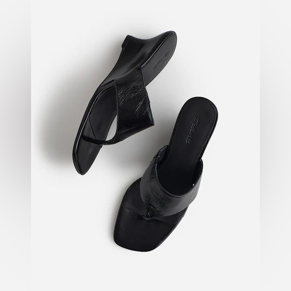 Madewell Shoes - Madewell Deanna Thong 3" Wedge Heel Leather Sandal Black Sz 8